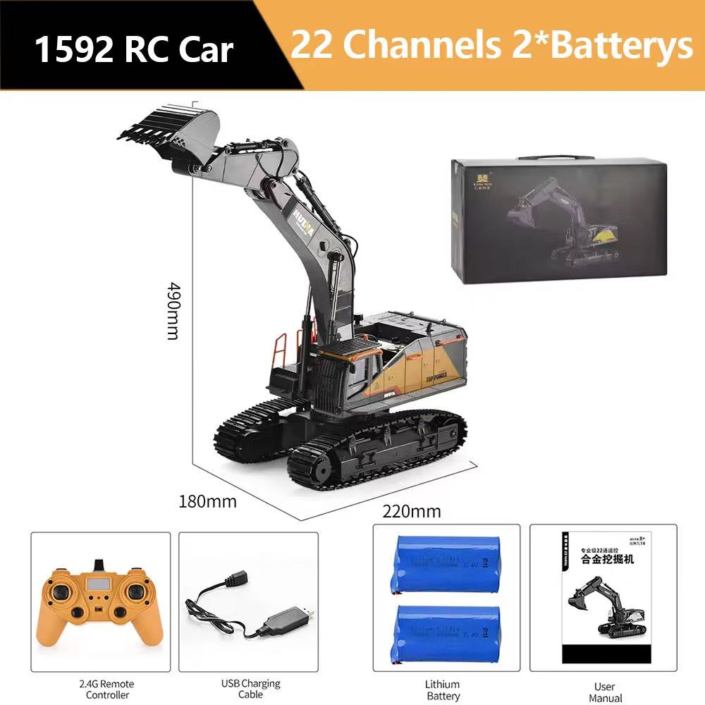 Rc Excavator Hydraulic - HUINA 1592 1/14スケール 22チャンネル 2.4Gリモートコントロール セミ合金製