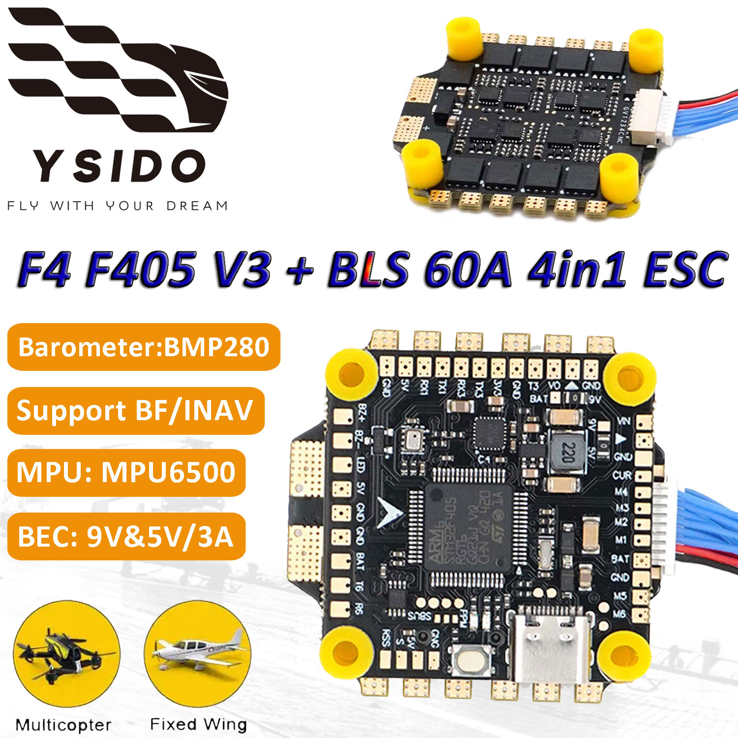 Rc Plane Hobby Zone - F405 V3フライトコントローラー、信頼性の高い制御モジュールBLS 60A 4in1 ESCスピードコントローラー、RC FPVレーシングドローン、飛行機、クアッドコプターDIY用