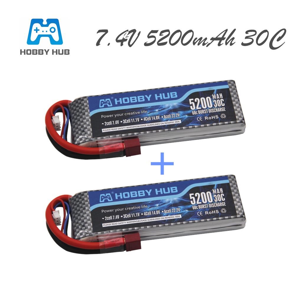 Rc Roc Hobby - リモートコントロールカー用lipoバッテリー,7.4 v,5200 mah,30c,2s,1p,1/10スケール,トラクサス用,4x4,1:8スケール,ハードケースパーツ